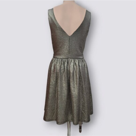 EVENING- One Clothing- Warm Silver-Metallic Skater Pleated Party Dress- Small - Picture 7 of 16